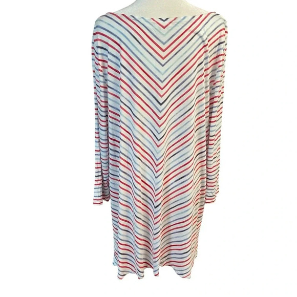 J Jill Knit Top Womens XL Red Gray Chevron Stripe Boat Neck Coastal Tunic Boxy - Picture 6 of 13